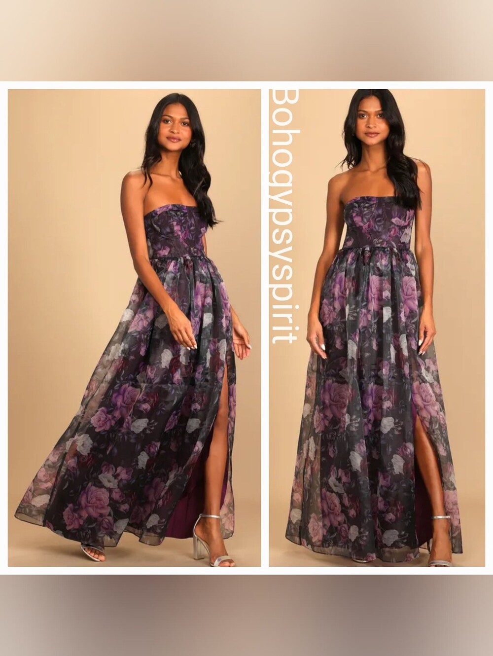 $98 NWOT Purple Floral Strapless Bustier Evening Gown